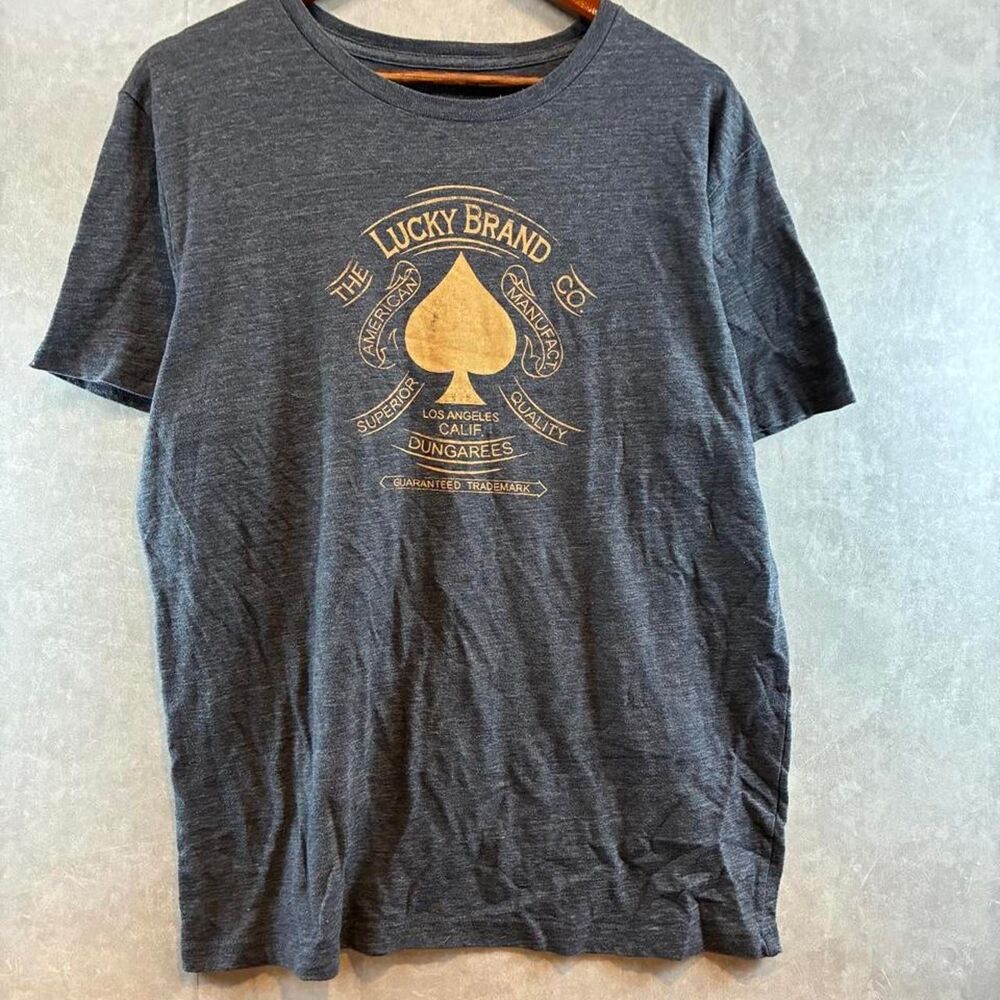 Lucky-brand Men's Grey and Navy T-shirt